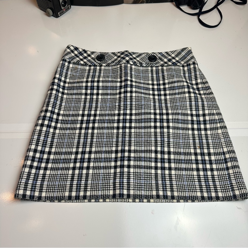 Ann Taylor Y2K Plaid Mini Skirt Black White Preppy Academia Size 8